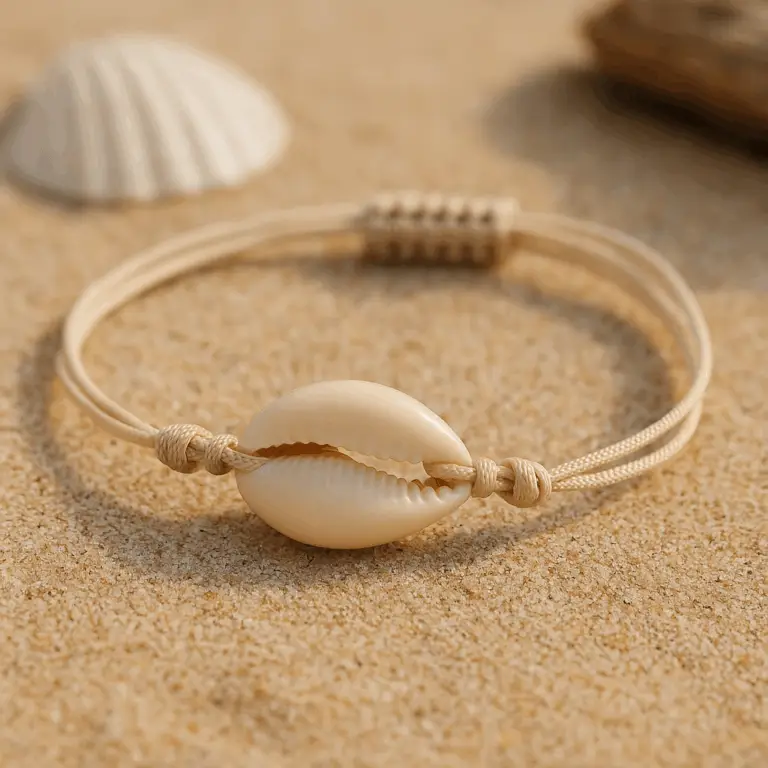 eine muschelarmband liegt im sand