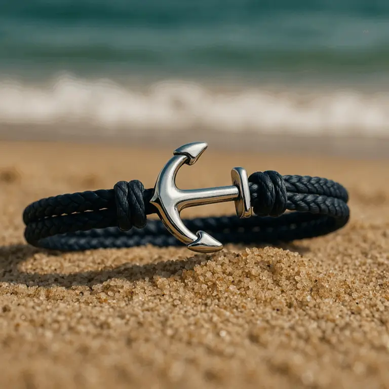 maritimes schmuck mit anker liegt am strand