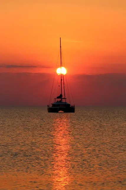 sunset, sailboat, catamaran, baltic sea, island, beach, coast, vacations, dusk, nature, boat, leisure time