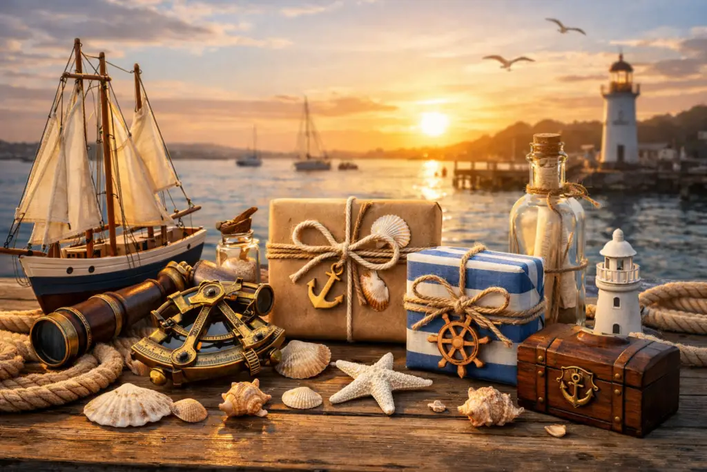 maritime geschenke und maritime Geschenkideen für Frauen und Männer vor einer maritimen kulisse